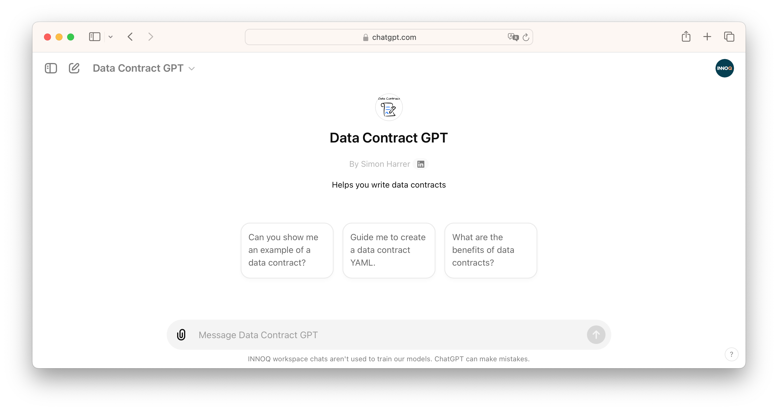 Data Contract GPT Browser Window